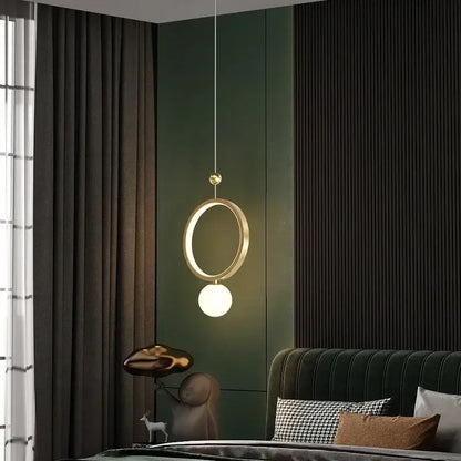 Modern gold ring led pendant light with circular ring and spherical bulb for kitchen island decorbites gold ring