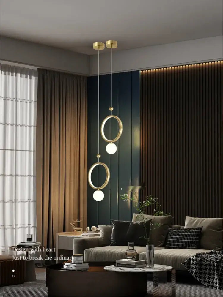 Modern gold ring led pendant light with circular rings and spherical bulbs for kitchen island by decorbites gold ring