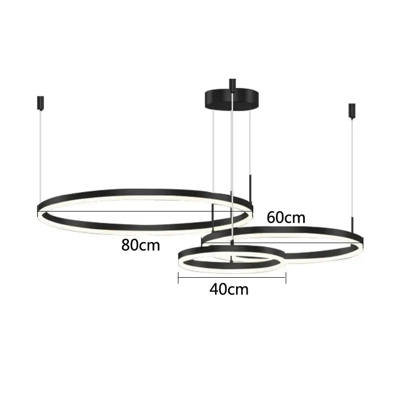 Modern black circular led ceiling lamp with illuminated inner rings available in 40 60 and 80cm decorbites gold ring pendant