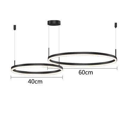 Modern black circular led pendant ceiling lamp with illuminated inner rings for decorbites gold ring pendant use