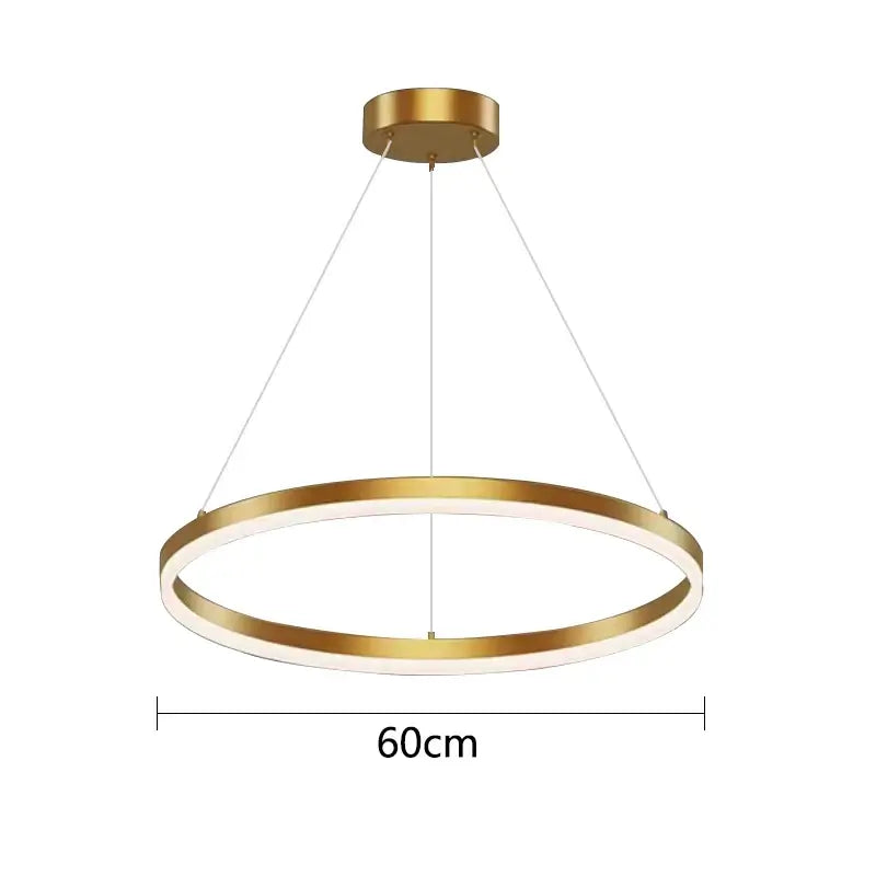 Modern gold ring pendant ceiling lamp with 60cm diameter and sleek decorbites gold ring LED chandelier design