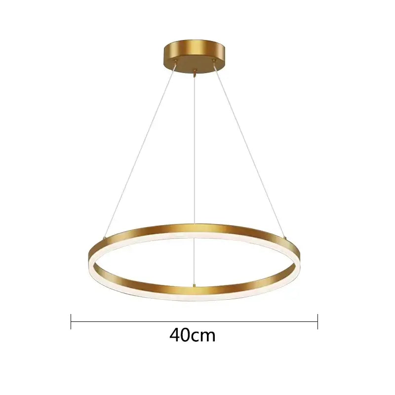 A modern gold ring pendant ceiling lamp with a sleek minimalist design and illuminated inner ring for dining room decorbites gold ring