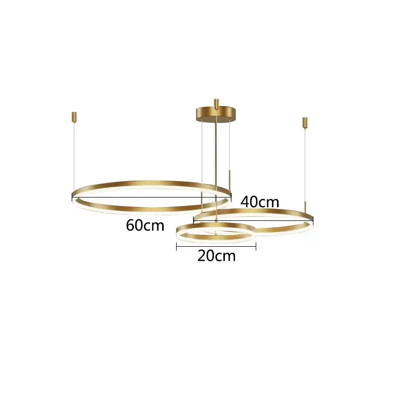 Modern gold ring pendant ceiling lamp with sleek circular design and varying diameters for dining room decorbites gold ring