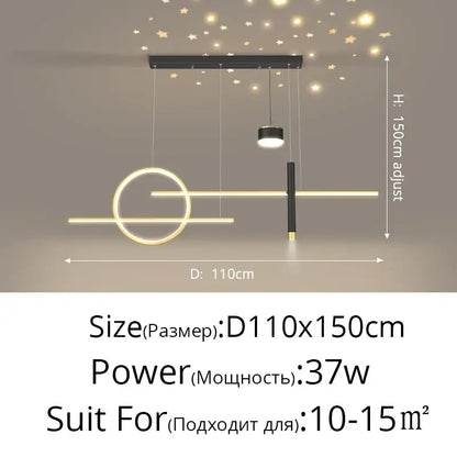 Modern gold ring pendant light with black nordic style geometric design featuring led bars and rings for dining room decorbites pendant lights