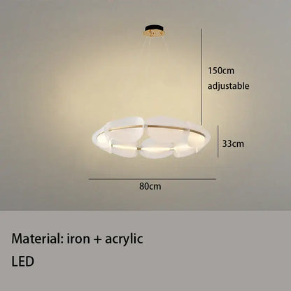 Modern gold ring pendant light with white acrylic petals and iron frame emitting warm led illumination for dining room decorbites gold ring