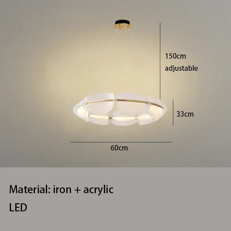 Modern gold ring pendant light with translucent white acrylic petals and iron framing for dining room decorbites gold ring