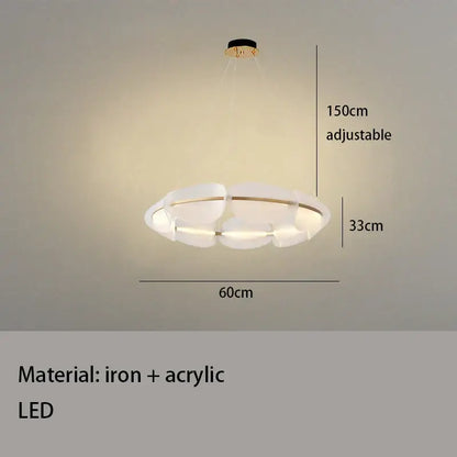 Modern gold ring pendant light with translucent white acrylic petals and iron framing for dining room decorbites gold ring