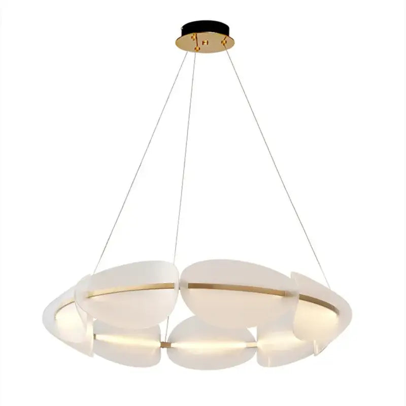 Modern gold ring white acrylic petal pendant light with opal glass chandelier and gold-toned accents for dining room decorbites gold ring