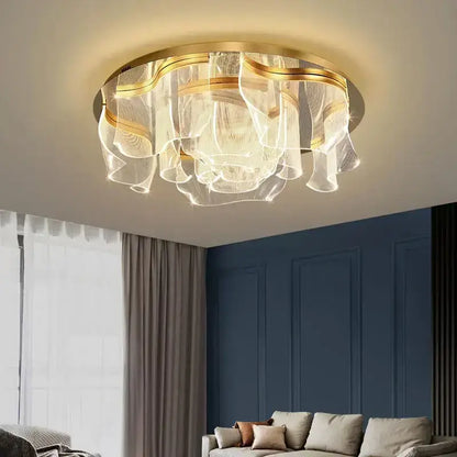 Modern gold ripple led ceiling chandeliers with translucent glass shades and metal frame for luxury dining room ceiling lights