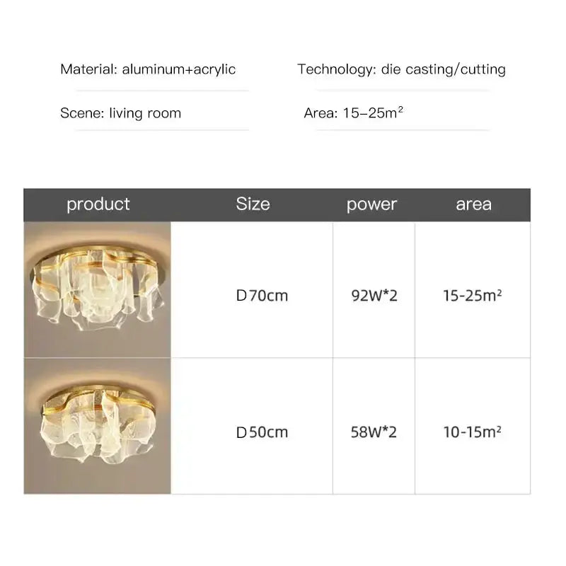 Modern gold ripple led ceiling chandeliers featuring a cascading crystal acrylic design for luxury dining rooms ceiling lights