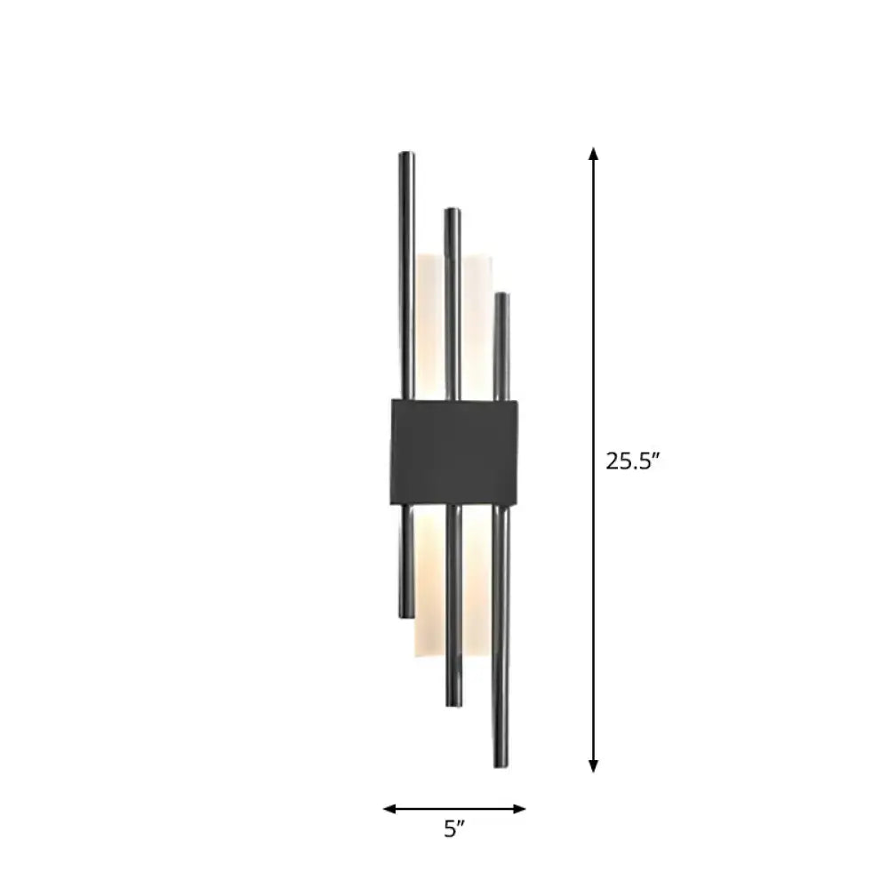 Modern black and chrome wall light with four frosted glass rods and central accent compatible with 110v-120v use