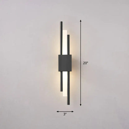 Modern black metal wall light with two vertical illuminated bars and central housing compatible with 110v-120v power