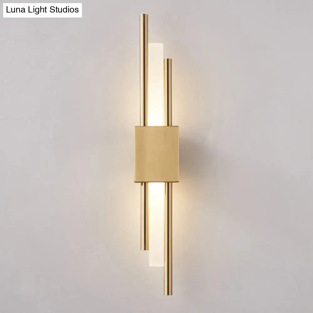 Modern gold rod led wall light with frosted glass diffusers 110v-120v for stairway lighting and sleek design