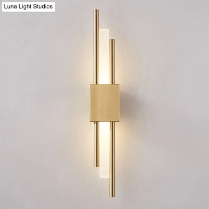 Modern gold rod led wall light with frosted glass diffusers 110v-120v for stairway lighting and sleek design