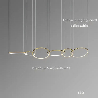 Modern gold round ceiling chandelier featuring interconnected gold-toned circular rings led pendant light decorbites gold round