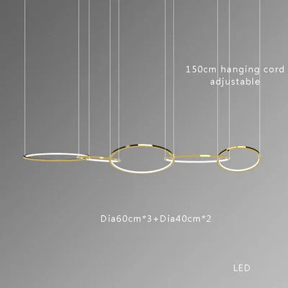 Modern gold round ceiling chandelier with three interconnected circular rings in gold-toned metal for dining room decorbites gold round