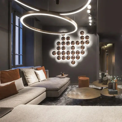 Modern gold round led wall lamps with warm led illumination and sleek metallic finish for minimalist living room decorbites gold round