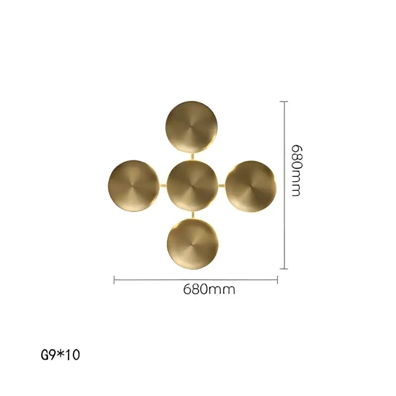 Modern gold round led wall lamps decorbites gold round brass wall art with five circular discs in a cross pattern