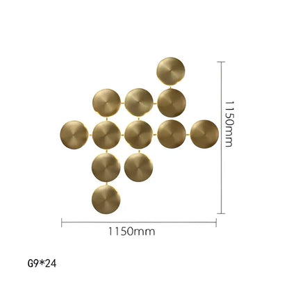 Modern gold round led wall lamps made of metal arranged in geometric pattern for minimalist living room decorbites gold round