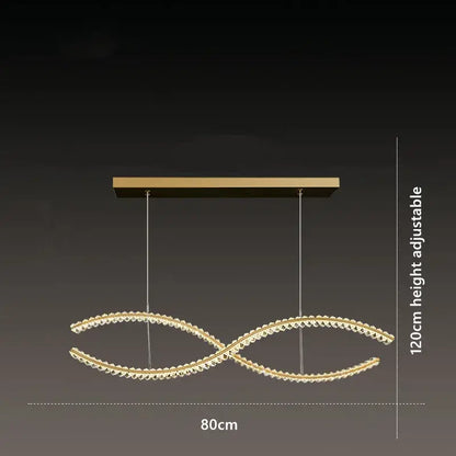 Modern gold s-shaped decorbites crystal led pendant dining room light with gold-toned double-loop design and clear crystals