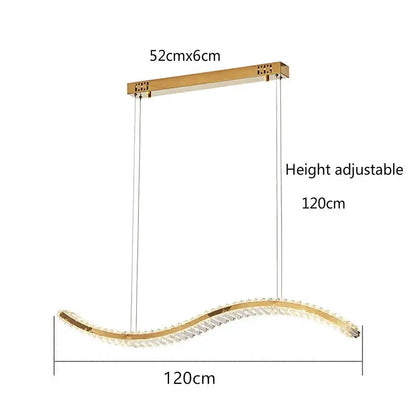 Modern gold s-shaped decorbites crystal led pendant dining room light with curved design and embedded crystal accents