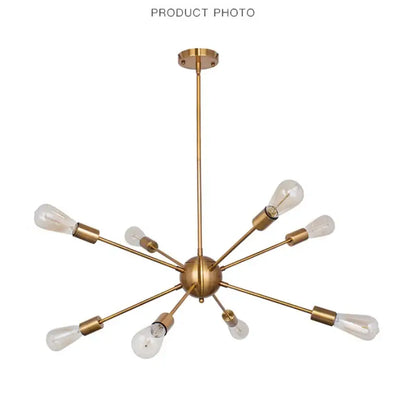 Modern gold satellite pendant light featuring gold-toned starburst chandelier with exposed filament bulbs for decorbites gold satellite decor