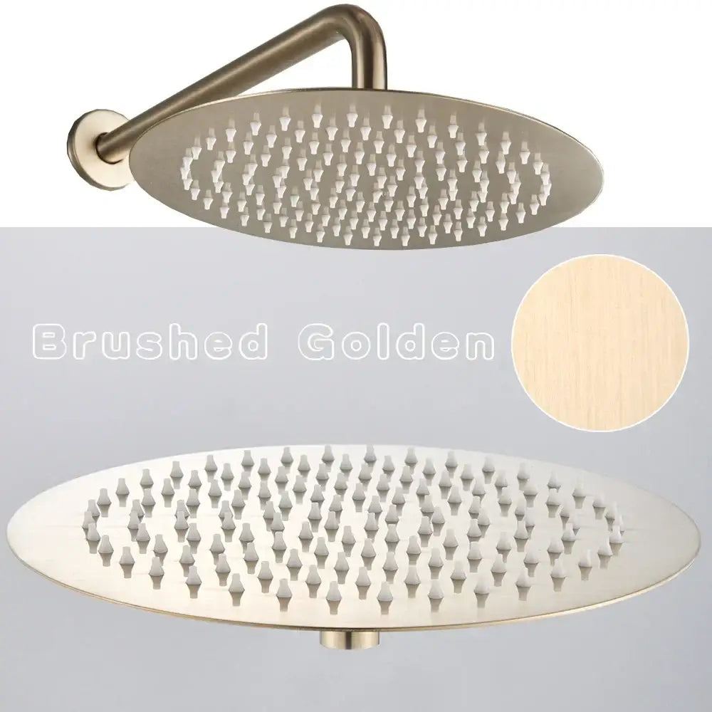 Brushed golden round showerhead with multiple nozzles for decorbites gold shower and modern gold shower faucet use
