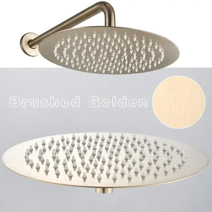 Brushed golden round showerhead with multiple nozzles for decorbites gold shower and modern gold shower faucet use