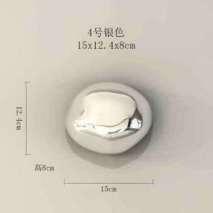 Silver-colored smooth metallic decorative button with reflective finish for modern gold and silver 3d stone wall ornaments