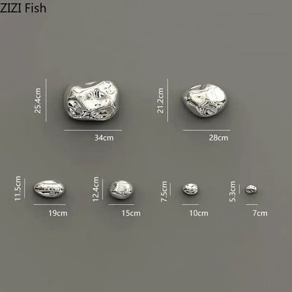 Silver irregular polished metal beads with rock-like contours for modern gold and silver 3d stone wall ornaments