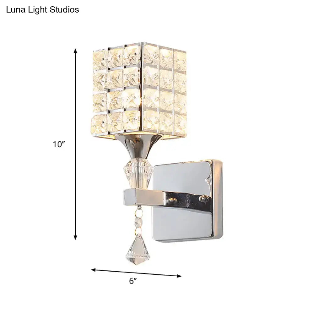 Modern gold and silver clear crystal light fixture with square faceted shade and chrome base for 110v-120v use