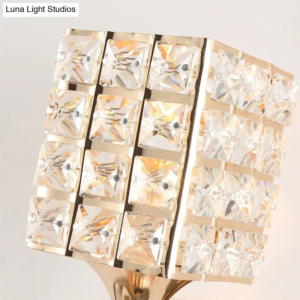 Modern gold and silver clear crystal wall light fixture with gold-toned faceted crystal grid for bedroom 110v-120v