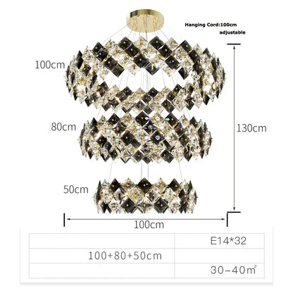 Modern gold and silver crystal dimmable led chandelier with three-tier black and transparent crystals for dining room decorbites crystal dimmable