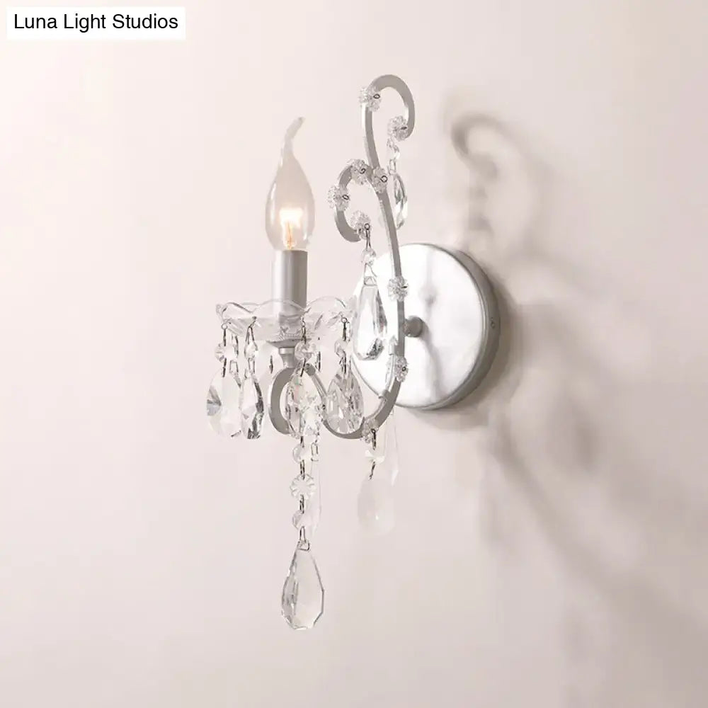 Elegant silver-toned sconce light with crystal drop teardrops and beads for modern living room decor inch fixture