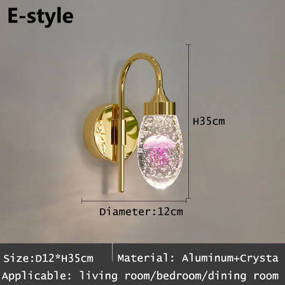 Modern gold and silver crystal led wall sconce featuring a gold-toned decorbites crystal led globe with pink jellyfish design