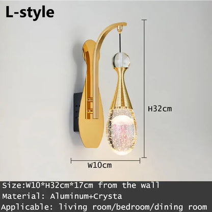 Modern gold and silver crystal led wall sconce with decorbites crystal led teardrop pendant for bedroom lighting