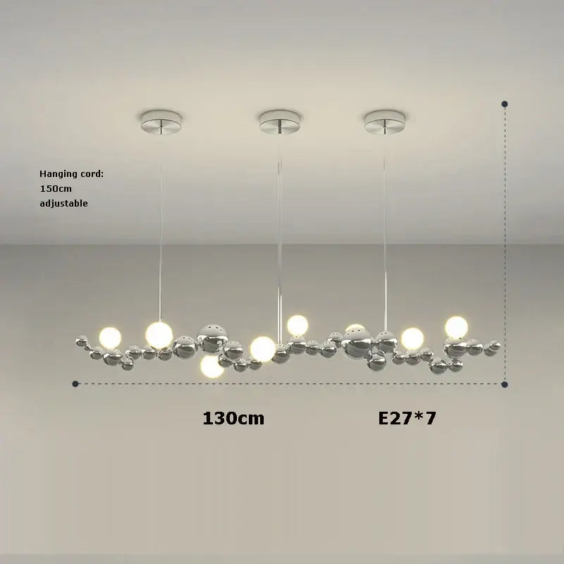 Modern gold and silver dimmable led hanging pendant light with chrome finish and spherical bulbs for dining room decorbites dimmable led
