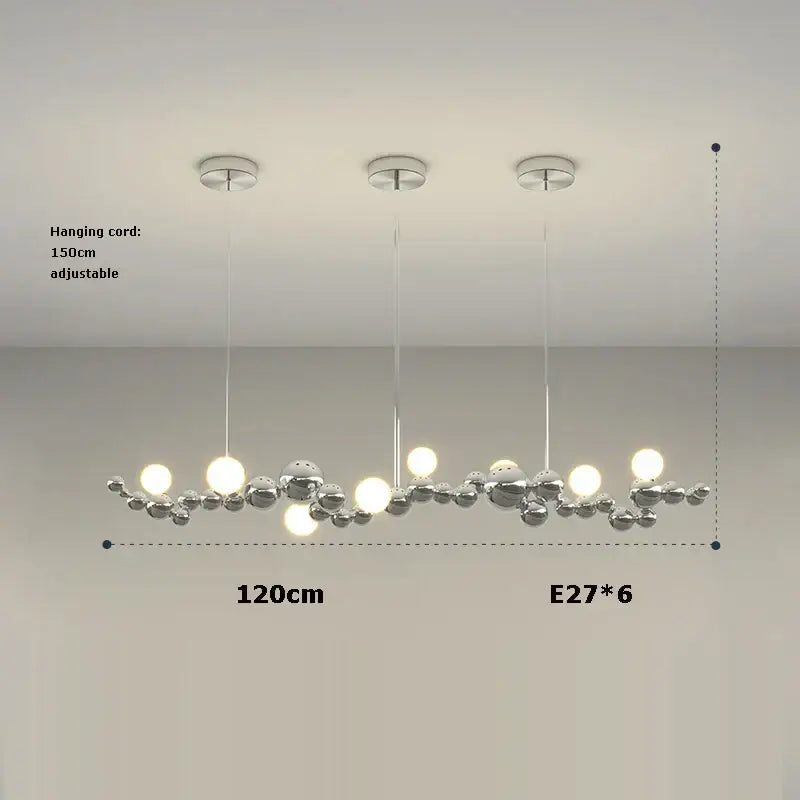 Modern silver metallic pendant light with dimmable led bulbs cluster for dining room decorbites dimmable led hanging
