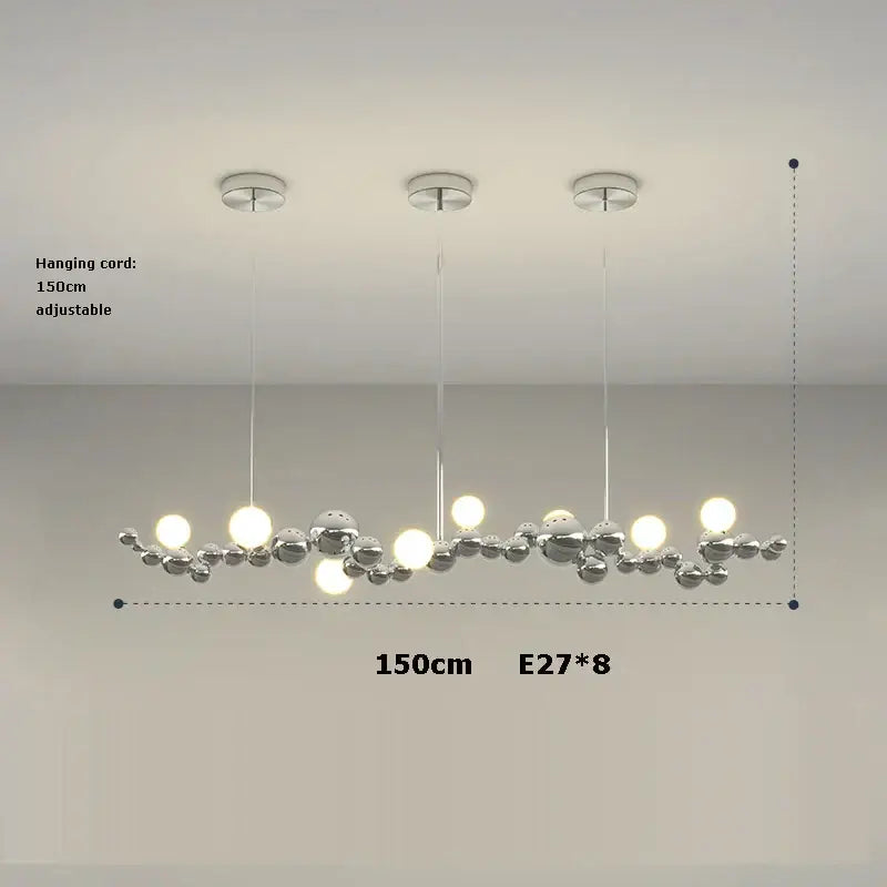 Silver modern pendant light with spherical bulbs and adjustable cord decorbites dimmable led hanging for dining room