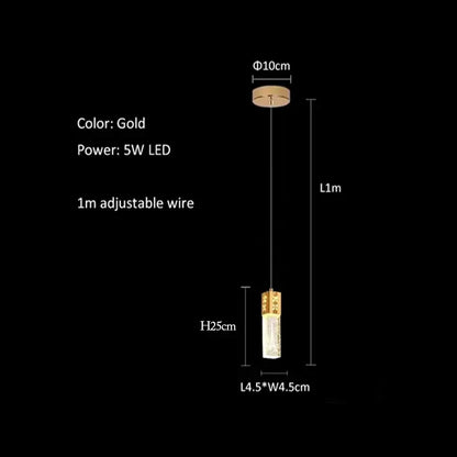 Modern gold and silver eiffel tower bubble crystal led pendant lights with gold-finished cylindrical glass and 5w led lighting