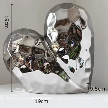 Shiny silver faceted ceramic statue heart decoration for modern home decor by Decorbites golden heart