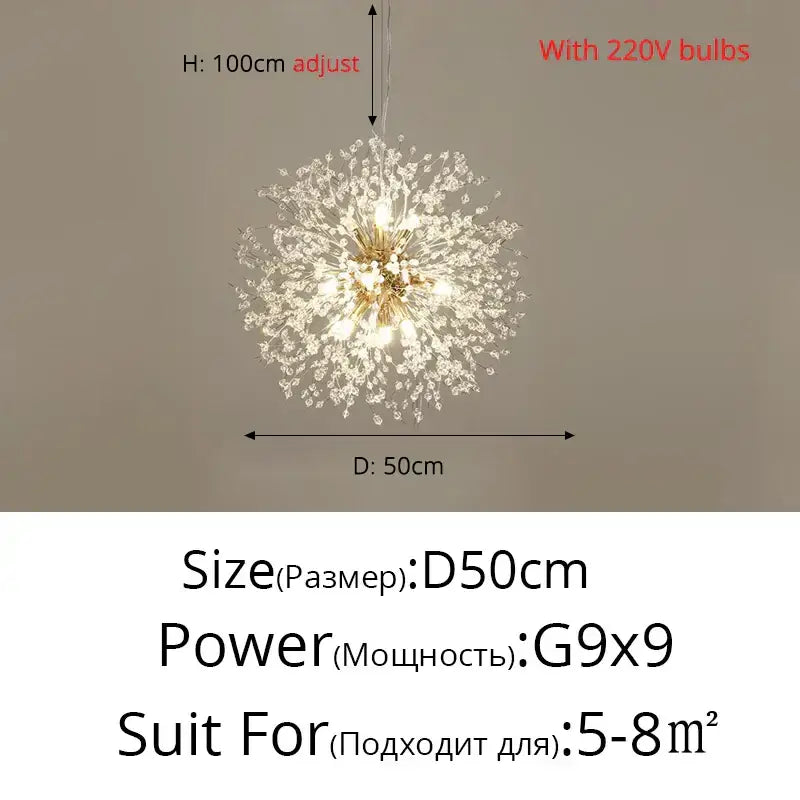 Modern gold and silver led crystal chandelier with dandelion design featuring 9 g9 bulbs for living room decorbites gold silver