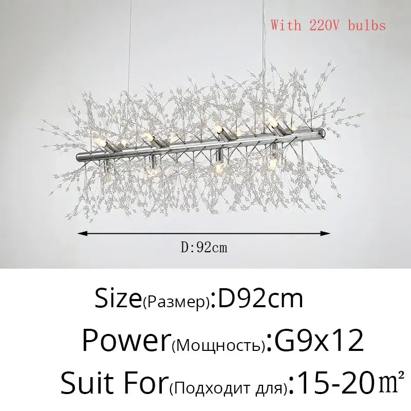 Silver metallic branch-style pendant light with 12 G9 bulbs for modern gold silver led crystal chandelier decorbites gold silver
