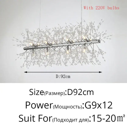 Silver metallic branch-style pendant light with 12 G9 bulbs for modern gold silver led crystal chandelier decorbites gold silver