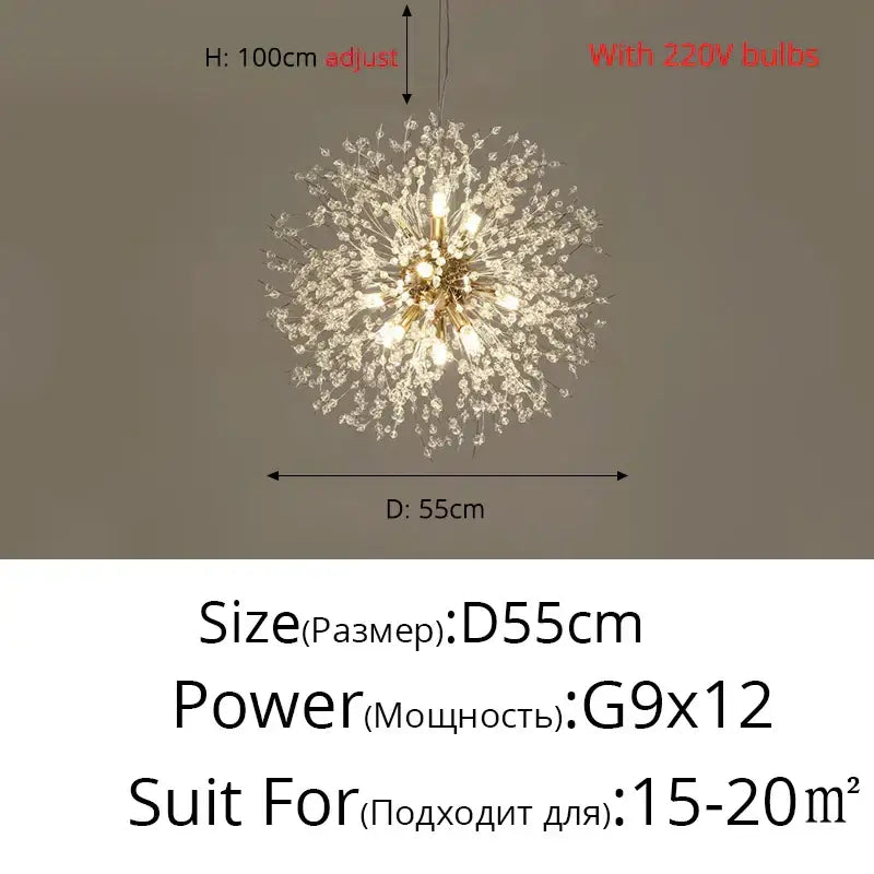 Modern gold and silver led crystal chandelier with gold-toned dandelion design for living room decorbites gold silver