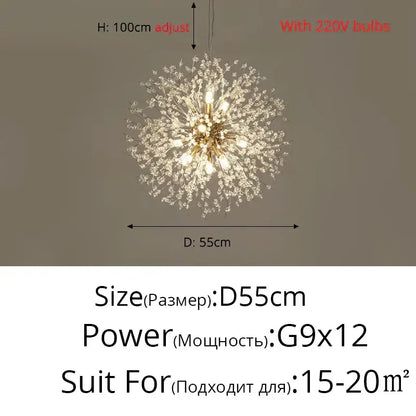 Modern gold and silver led crystal chandelier with gold-toned dandelion design for living room decorbites gold silver
