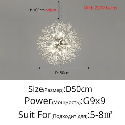 Modern gold silver led crystal chandelier with a sparkling silver dandelion design for 5-8m² space decorbites gold silver
