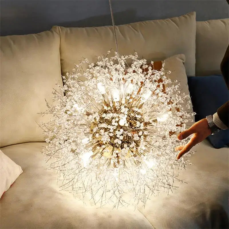 A modern gold silver led crystal chandelier with a golden center and clear faceted crystals for living room decorbites gold silver