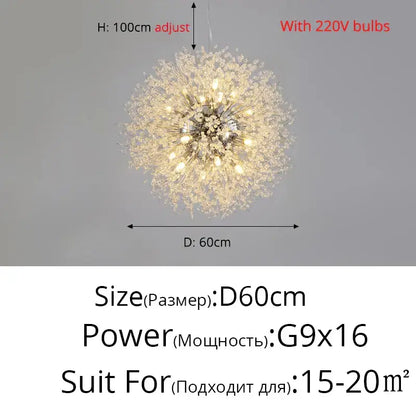 Modern gold and silver led crystal chandelier with dandelion design, 16 g9 bulbs, adjustable height by decorbites gold silver