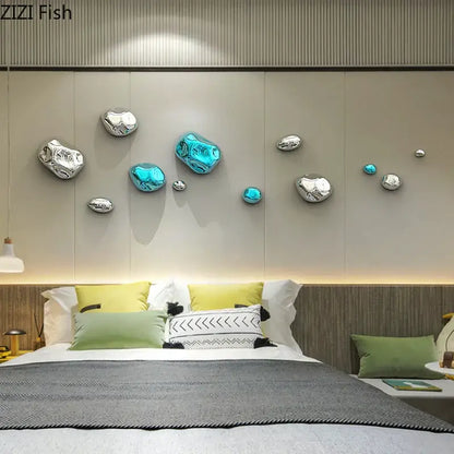 Modern silver and turquoise metallic rock wall hanging ornaments for living room decoration as stylish wall hanging items